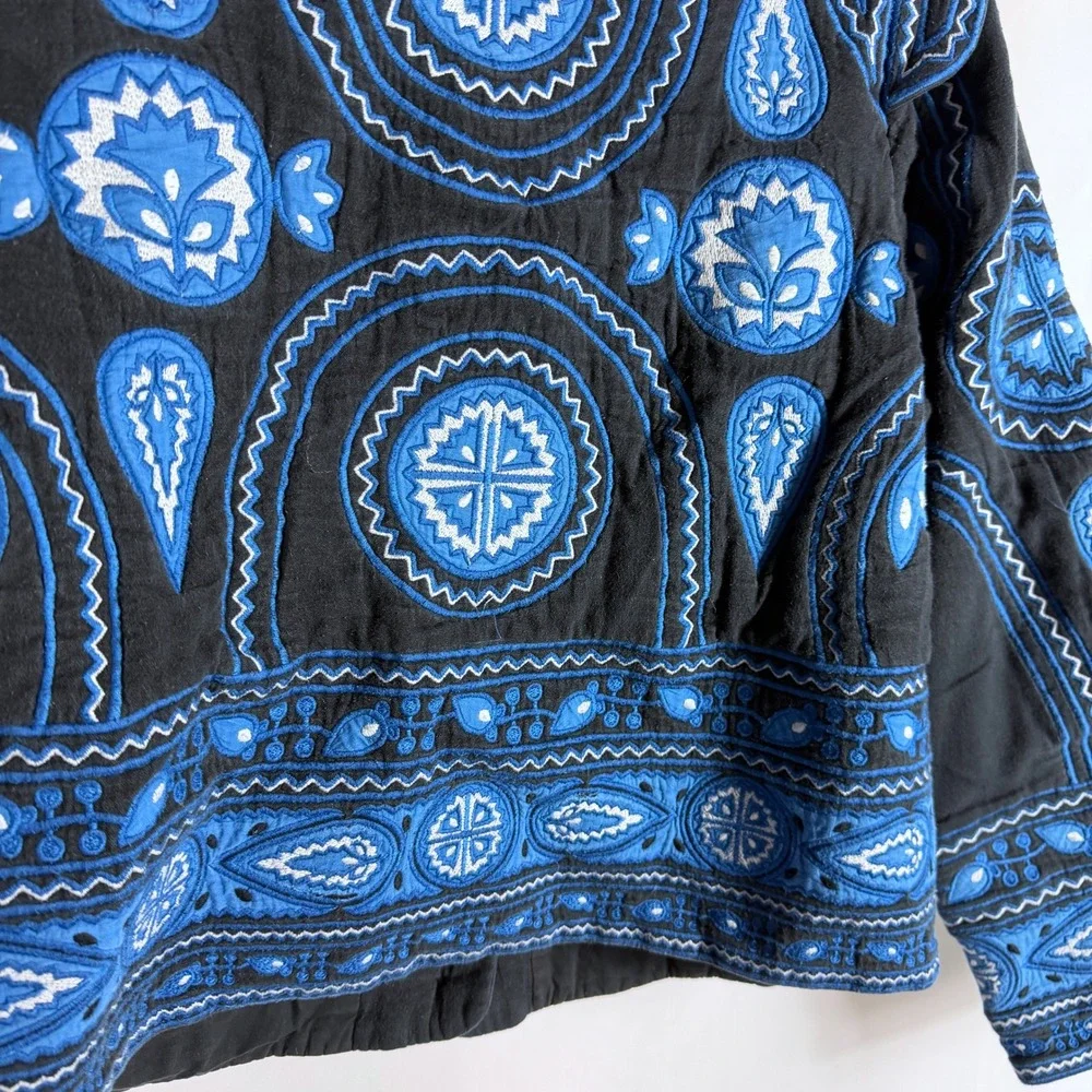 Sea New York Gael Quilted Jacket Black Blue Embroidered Paisley Boho Sz L